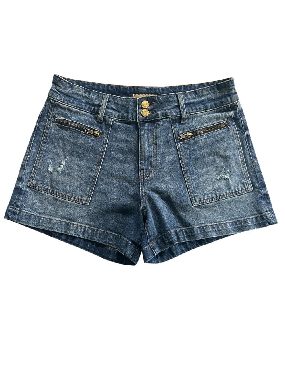 Kut From The Kloth Jane High Rise Long Short Zipper Patch Pockets Size 8 Sailor